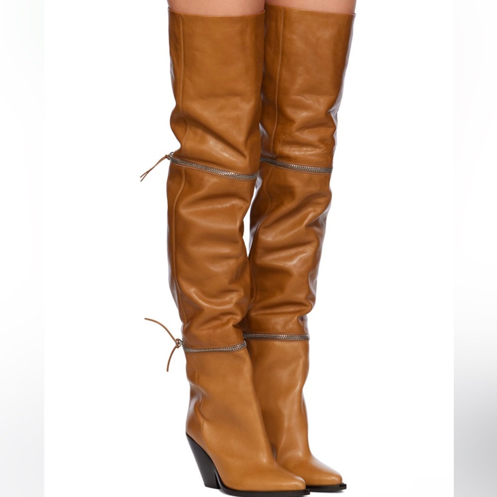 Isabel Marant Zip Santiags Camel-Tan (Over the Knee Boots) Havana